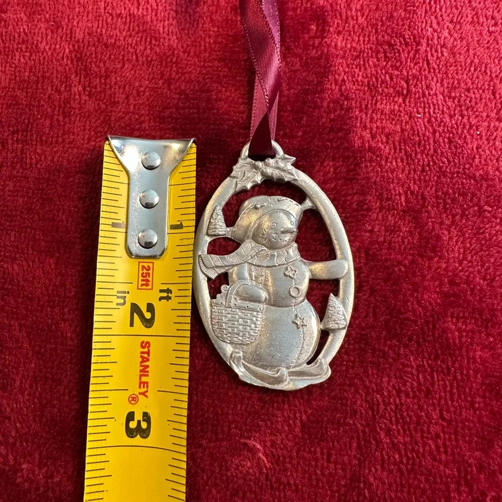 Longaberger‎ 1999 Snowman with Basket Pewter Christmas Ornament Vintage Holiday